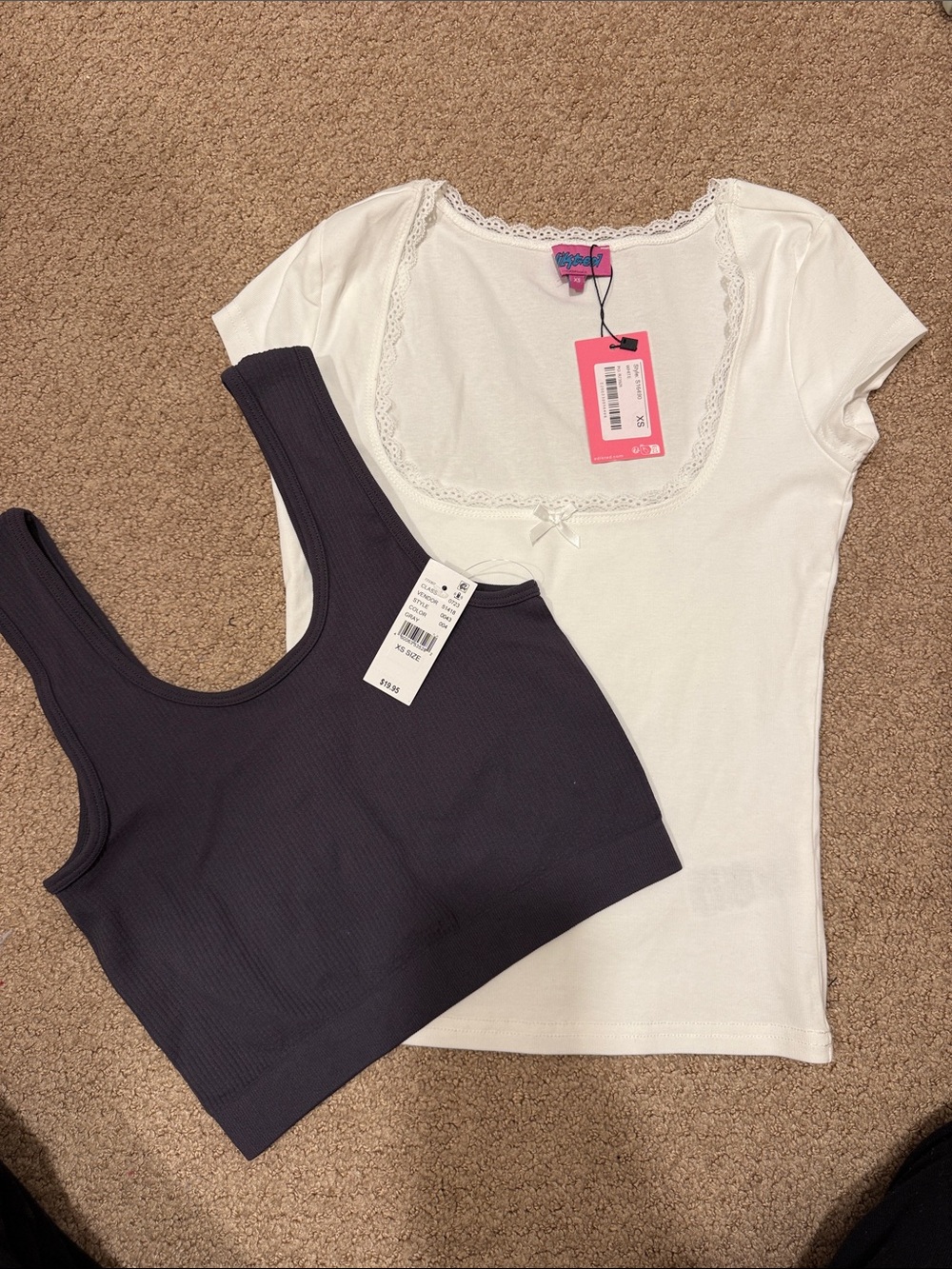 Edikted White Lace-Trim Top and PacSun contour bra bundle